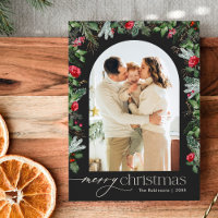 Chic Grey Botanical Arch 1 Photo Merry Christmas