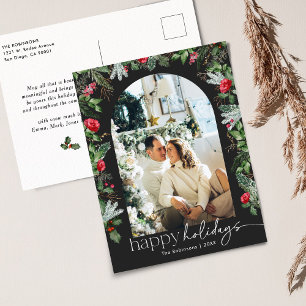 Chic Grey Botanical Foliage Arch 1 Photo Holiday Postcard