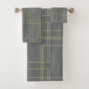 Chic Grey & Gold Geometric Glam Bath Towel Set