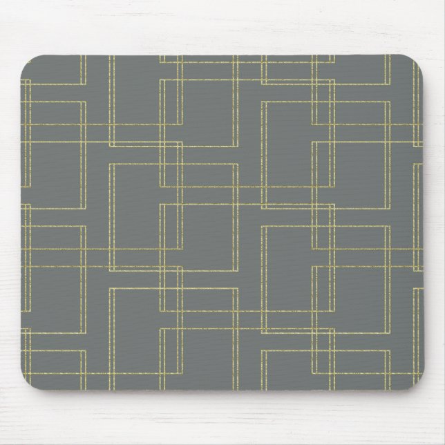 Chic Grey & Gold Geometric Glam Mouse Pad (Front)