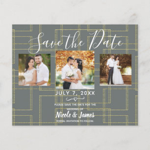 Chic Grey & Gold Geometric Glam Save The Date