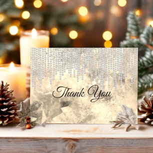 Chic grey gold rhinestone drips thank you card