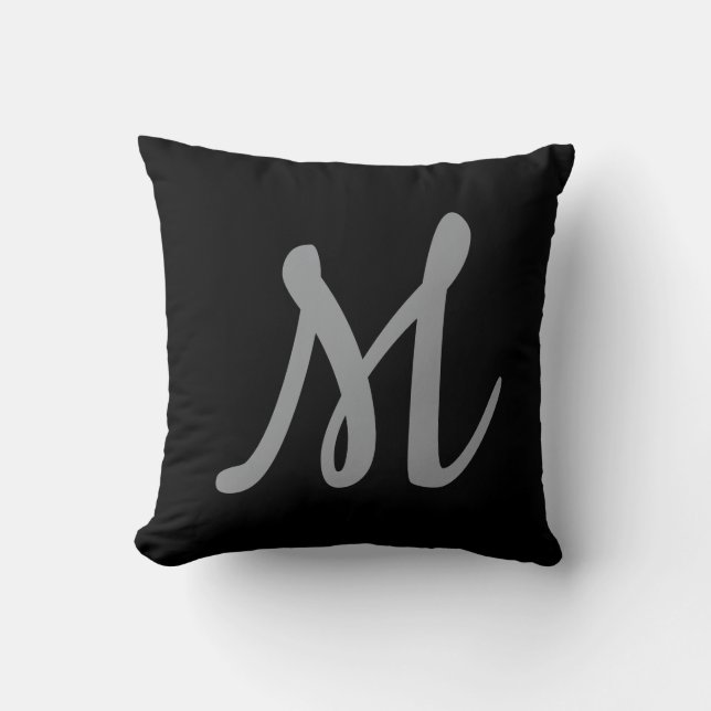 Chic Grey Initial Letter Monogram Modern Cushion (Front)