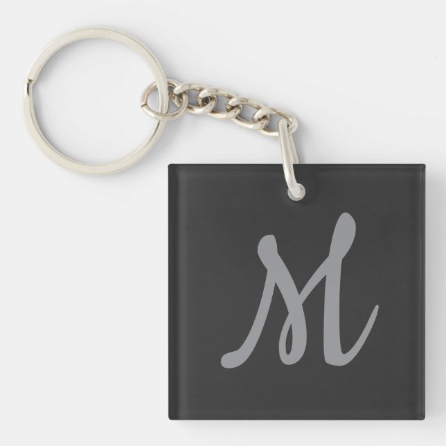 Chic Grey Initial Letter Monogram Modern Key Ring (Front)
