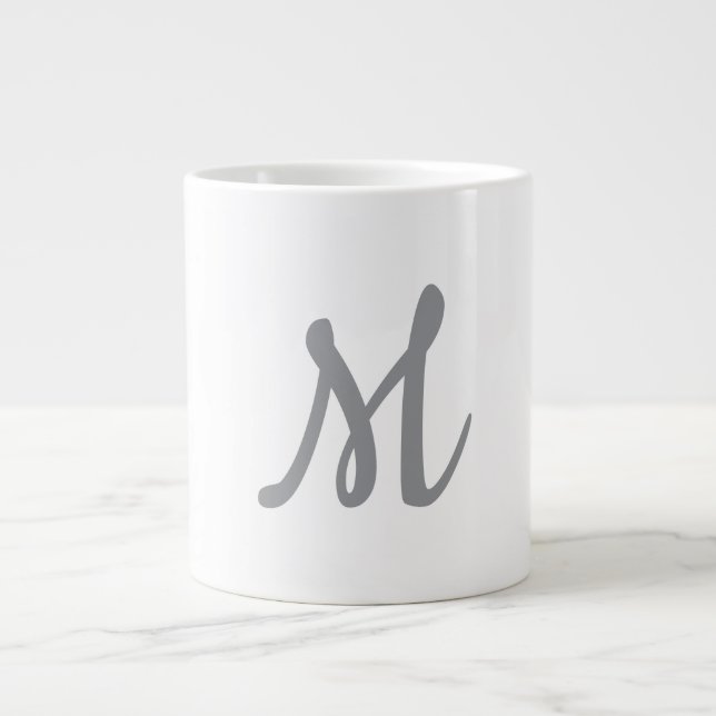 Chic Grey Initial Letter Monogram Modern Large Coffee Mug (Front)