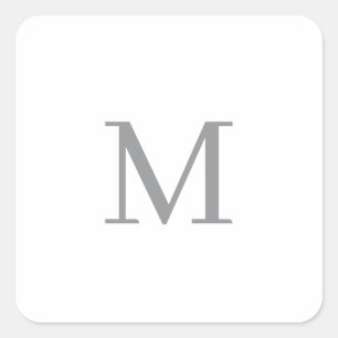 Chic Grey Initial Letter Monogram Modern Square Sticker