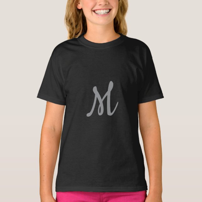Chic Grey Initial Letter Monogram Modern T-Shirt (Front)
