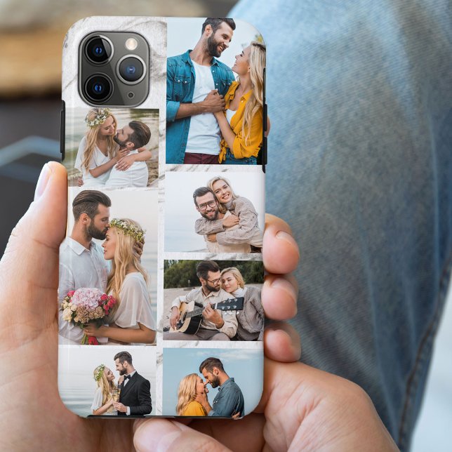 Chic Grey Marble 7 Photo Collage Case-Mate iPhone Case (Creator Uploaded)