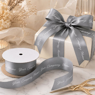 Chic Grey Marketing Branding Branded Company Name Satin Ribbon