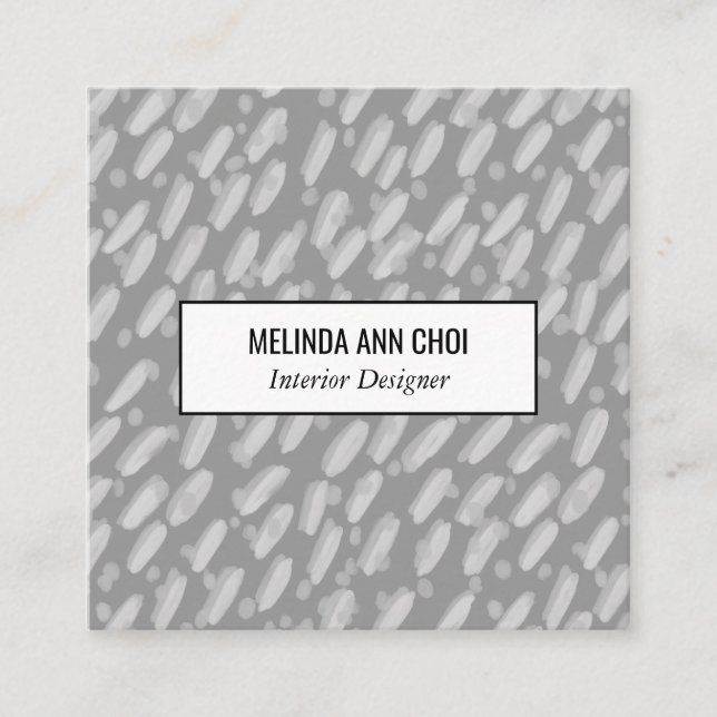 Chic Grey Minimal Dots + Dashes Handmade Elegant  Square Business Card (Front)