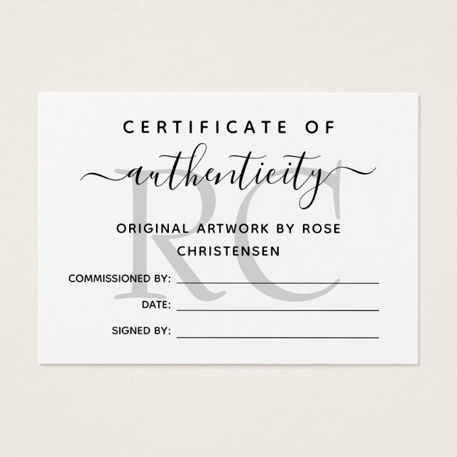 Chic Grey Monogram Certificate of Authenticity (Front)