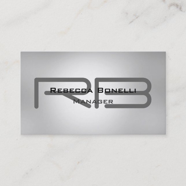 Chic Grey Monogram Manager Business Card (Front)