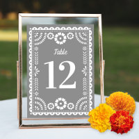 Chic Grey Papel Picado Wedding Table Number