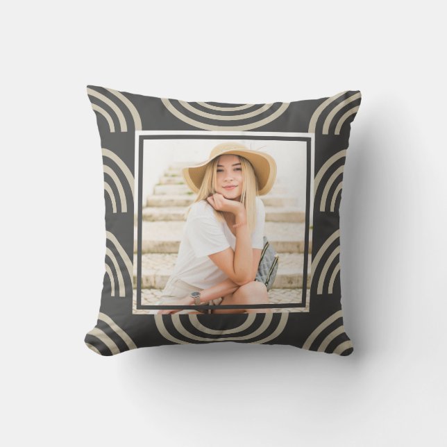 Chic Grey Rainbow Photo Cushion (Front)