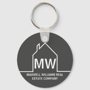 Chic Grey Real Estate Company Monogram Realtor Key Ring