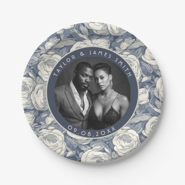 Chic Grey Rose Wedding Plates For Wedding (Front)