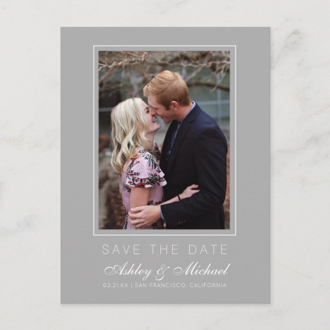Chic Grey Save the Date Engagement Photo Announcement Postcard (Front)
