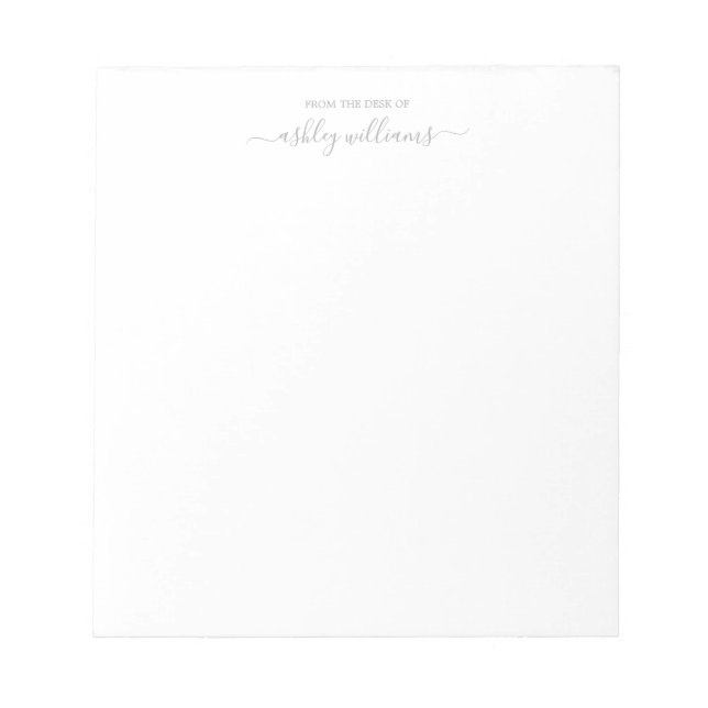 Chic Grey Script From the Desk of Name Custom Notepad (Front)