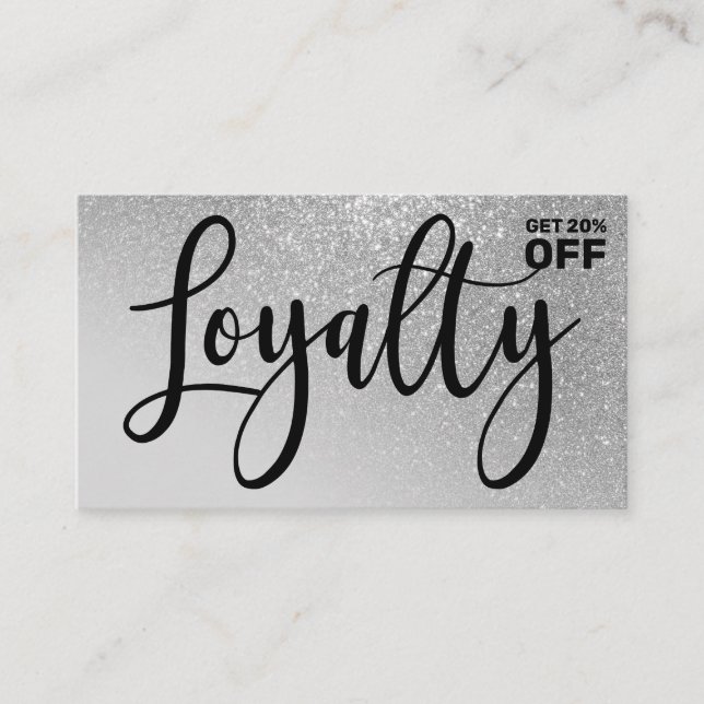 Chic Grey Silver Glitter Gradient Typography Loyalty Card (Front)