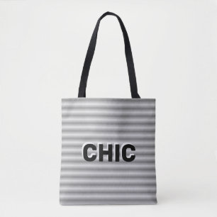 Chic Grey Silver Striped Tote Bag