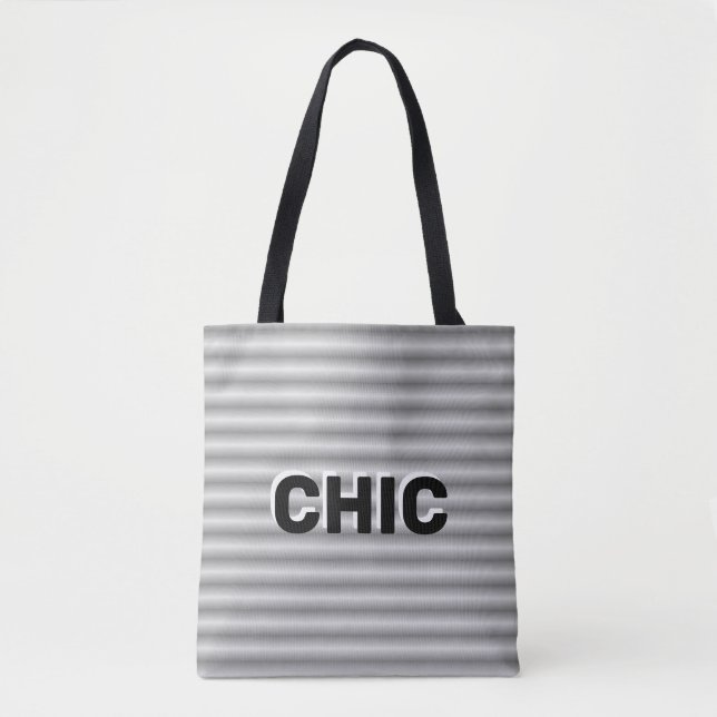 Chic Grey Silver Striped Tote Bag (Front)