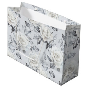 Chic Grey Silver White Floral Wedding Large Gift Bag