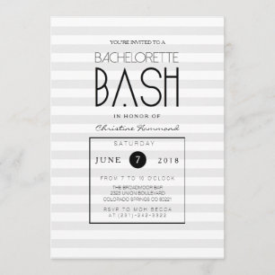 Chic Grey Stripes Bachelorette Bash Invite