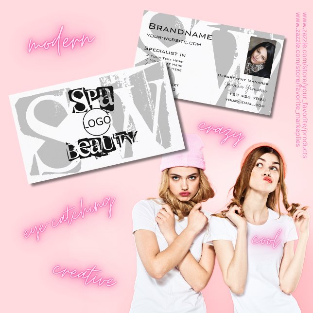 Chic Grey White Black with Photo Logo and Monogram Business Card (Creator Uploaded)