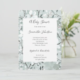 Chic Grey White Flowers Baby Shower Invitation