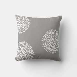 Chic Grey White Flowers Cushion