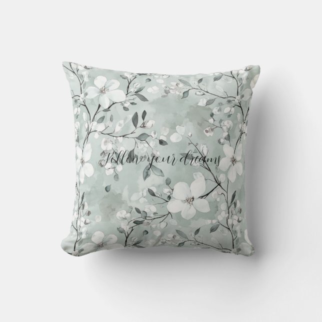Chic Grey White Flowers Cushion (Front)