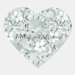 Chic Grey White Flowers Heart Sticker
