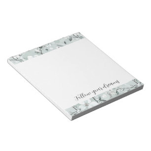 Chic Grey White Flowers Notepad