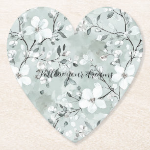 Chic Grey White Flowers Paper Coaster