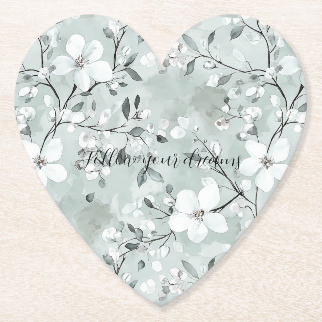 Chic Grey White Flowers Paper Coaster (Front)