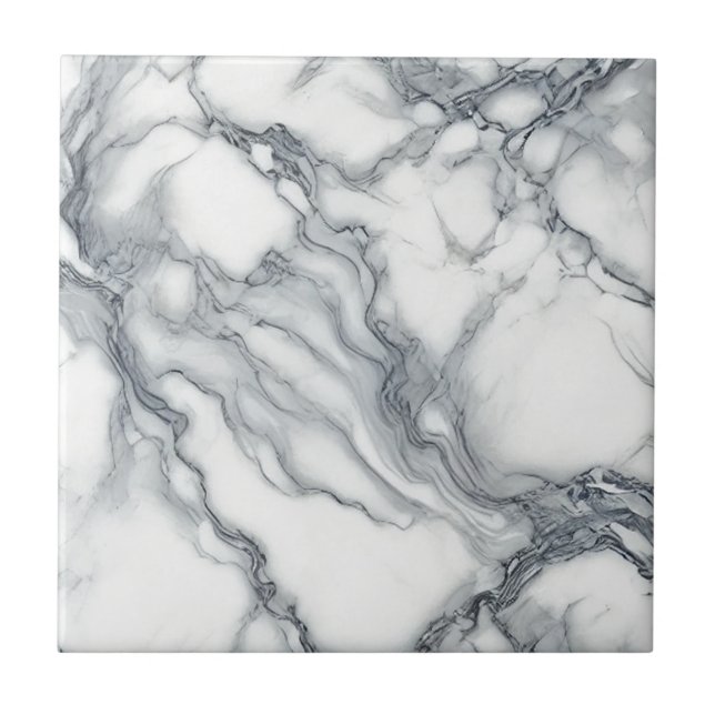 Chic Grey & White Marble Look Glamour Ceramic Tile (Front)