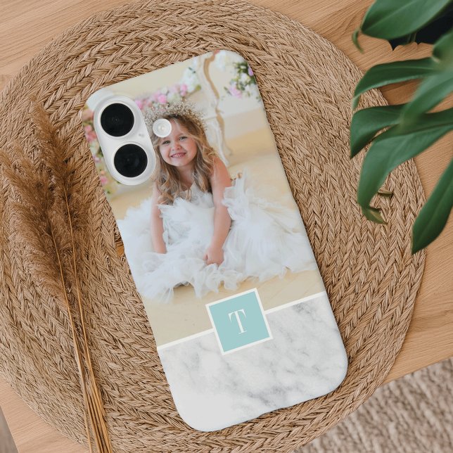 Chic Grey & White Marble Photo & Monogram Case-Mate iPhone Case (Creator Uploaded)