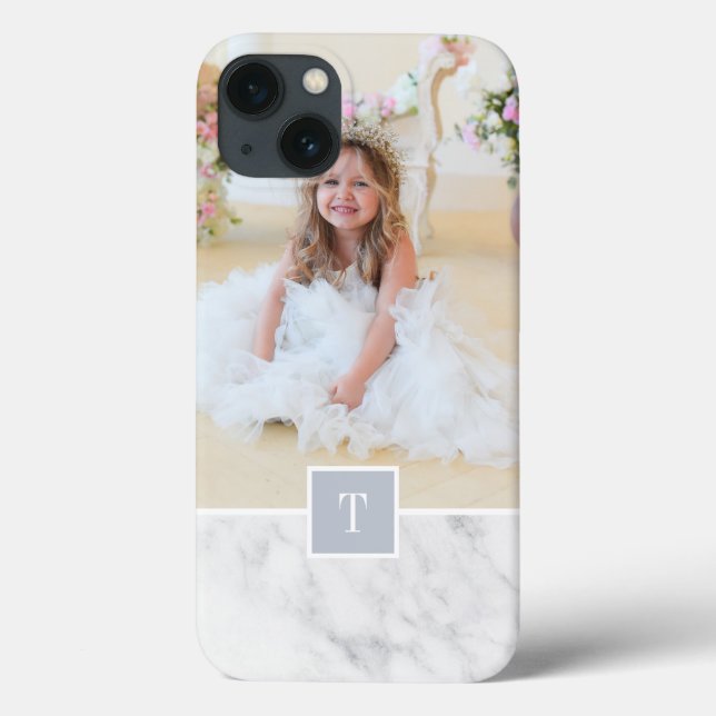 Chic Grey & White Marble Photo & Monogram Case-Mate iPhone Case (Back)