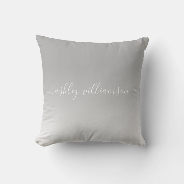 Chic Grey White Ombre Effect Monogram Name Cushion (Front)