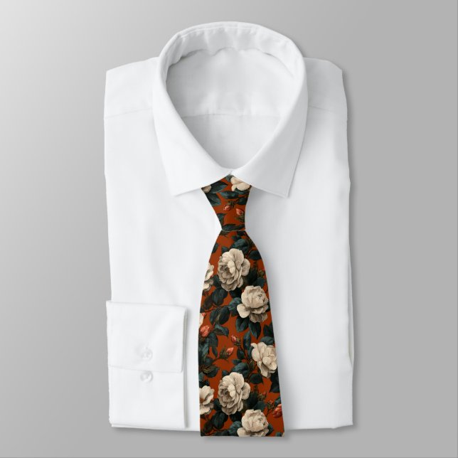 Chic Groomsmen Gift Gardenias Flower Tie (Tied)