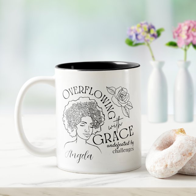 Chic Hair of Roses Empowerment Blooms Two-Tone Coffee Mug (Great gift idea for international Women's Day, March 8th!)