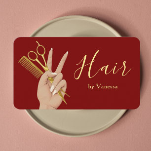 Chic Hair Salon Hairstylist Hairdresser Deep Red Business Card