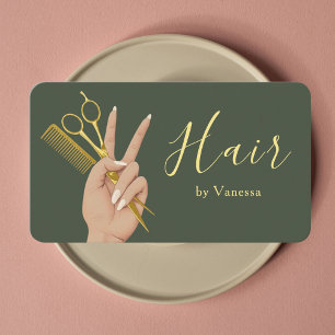 Chic Hair Salon Hairstylist Hairdresser Sage Green Business Card
