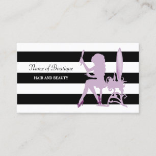 Chic Hair Salon Purple Glitz Girl Black Stripes Business Card