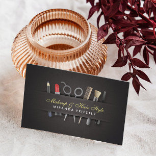 Chic Hair stylist and Makeup Artist Black Linen Business Card