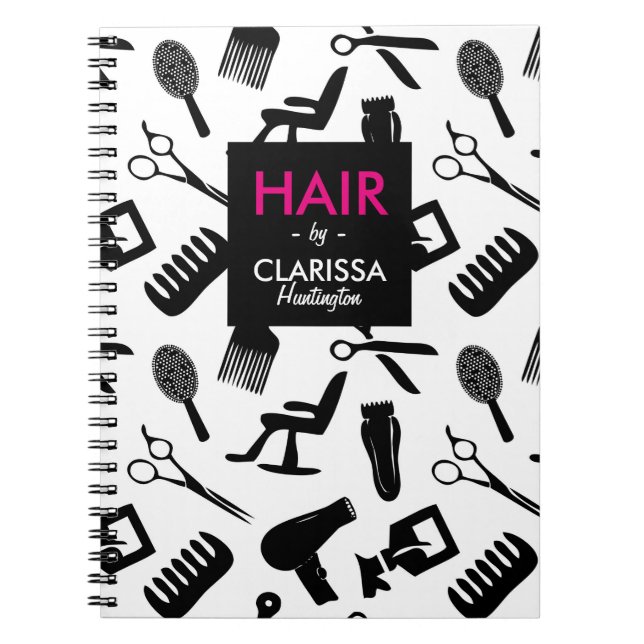 Chic Hair Stylist Pattern Custom Name Notebook (Front)