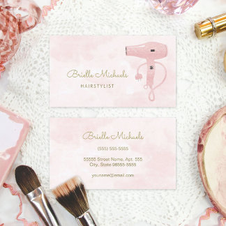 Chic Hairstylist Soft Pink FAUX Glitter Hairdryer Business Card