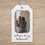 Chic Hand Drawn Bow Bridesmaid Proposal Photo Gift Tags<br><div class="desc">Add a personal touch to your bridesmaid proposal with this elegant, customisable gift tag. Featuring a stylish black-and-white design with a chic bow detail, this tag allows you to upload your own photo and ask your bridesmaid in a truly unique way. Whether you’re attaching it to a thoughtful gift or...</div>