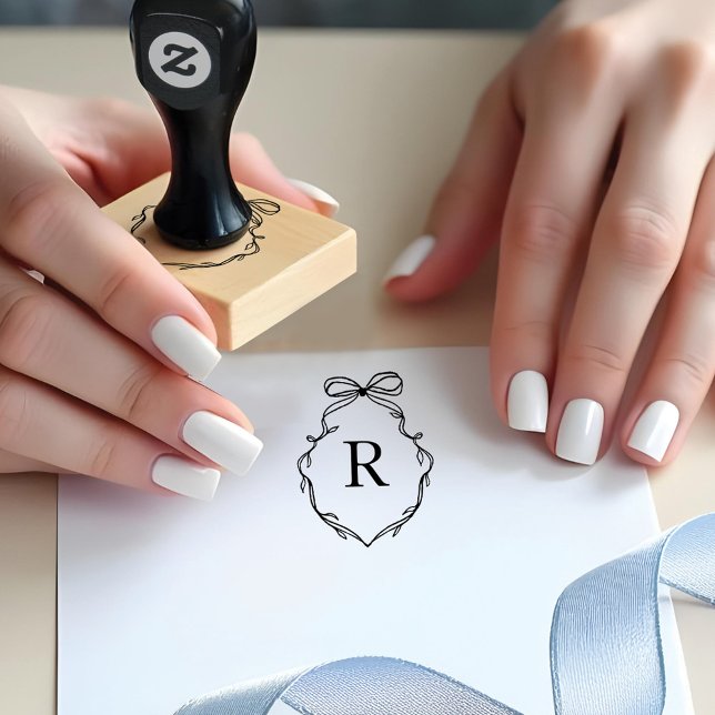 Chic Hand Drawn Bow & Ribbon Monogram Crest Rubber Stamp (Chic Hand Drawn Bow & Ribbon Monogram Crest Rubber Stamp)