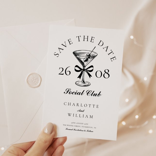 Chic Hand Drawn Martini Retro Save The Date (Creator Uploaded)